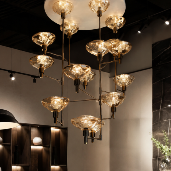 Leaf hanging double height chandelier