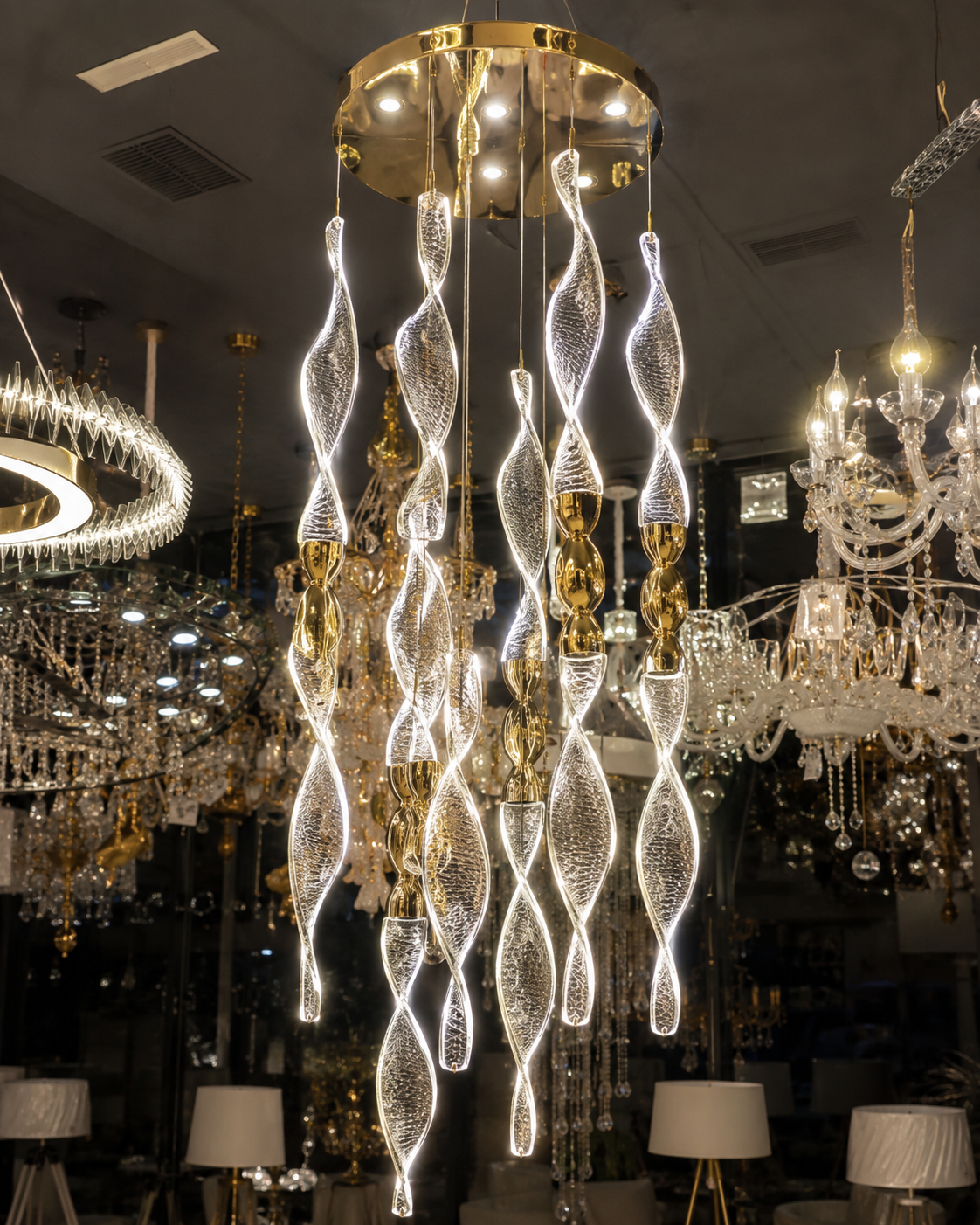 twisted acrylic glass chandelier - Image 5