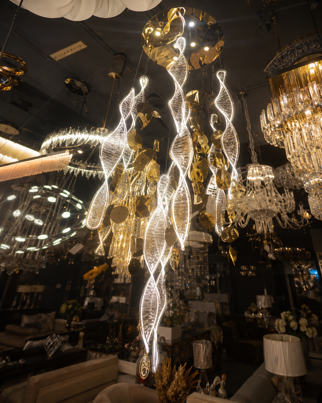 twisted acrylic glass chandelier