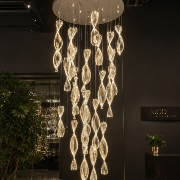 twisted acrylic glass long chandelier
