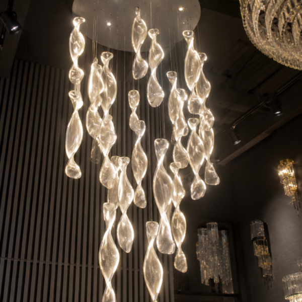 twisted acrylic glass long chandelier