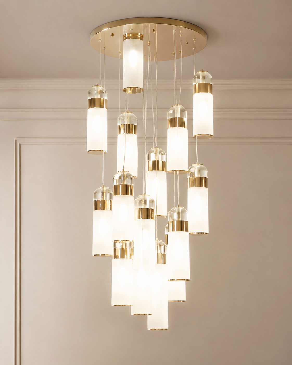 Multi-Light Frosted Glass Cylinder Cluster Chandelier - Image 4