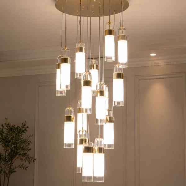 Multi-Light Frosted Glass Cylinder Cluster Chandelier